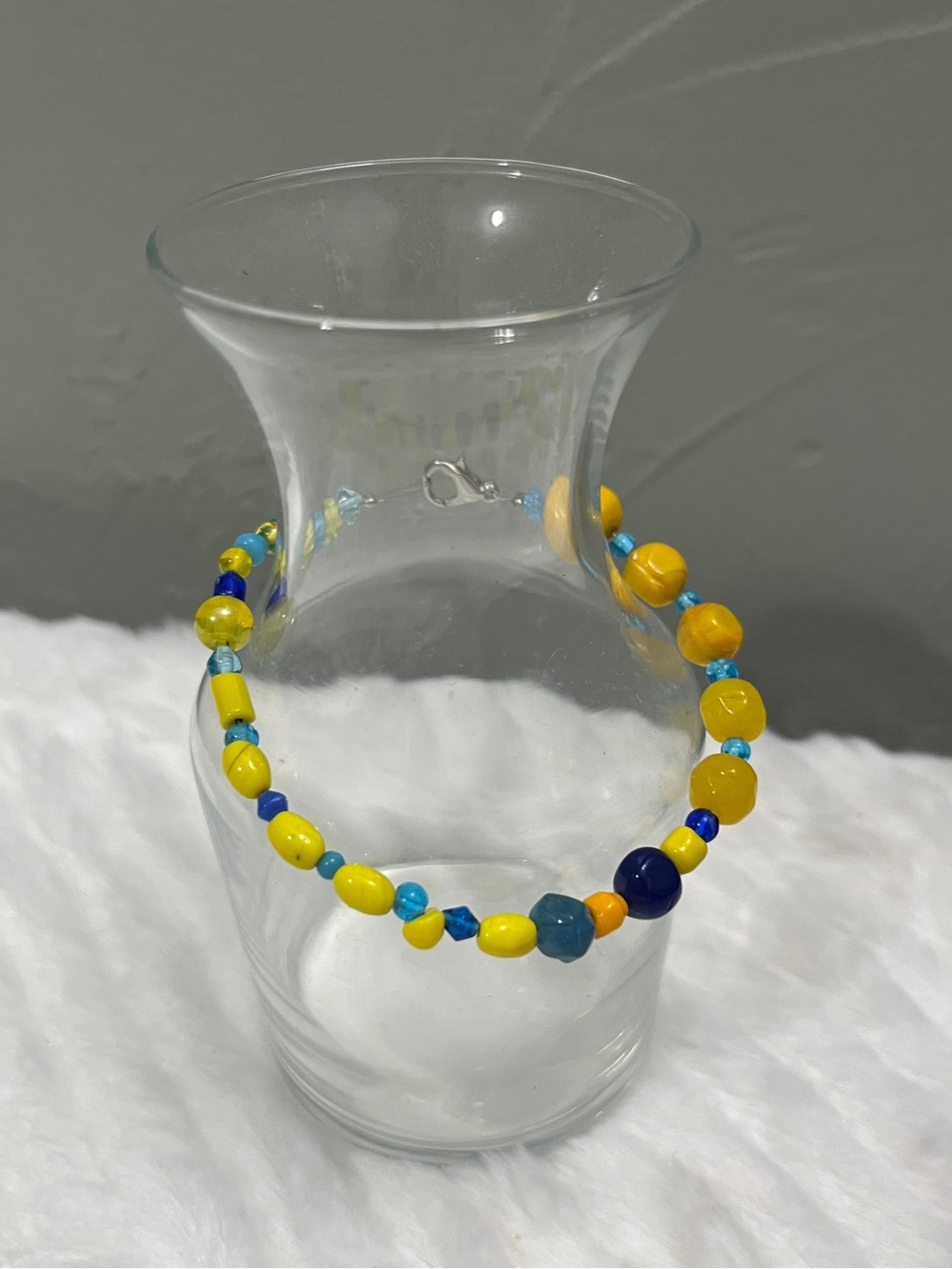 Handmade Beaded Bracelet Yellow & Blue boho bright jewelry